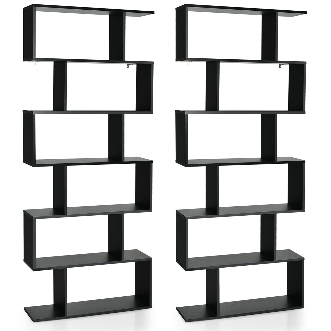 Costway 2 PCS 6 Tier S-Shaped Bookshelf Storage Display Bookcase Z-Shelf